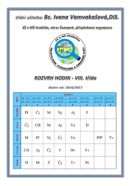 Page 1 H HODIN = VIII. třída školní rok: 2016/2017 HODINY od 730