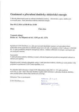 ©známení o přerušení dodávky elektrické energie