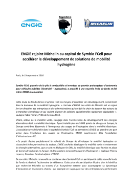 ENGIE rejoint Michelin au capital de Symbio FCell pour accélérer le