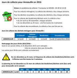 Jours de collecte pour Annœullin en 2016