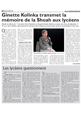 Ginette Kolinka transmet la m&eacute;moire de la Shoah aux lyc&eacute;ens
