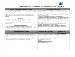 Plan de lutte contre l`intimidation et la violence 2016-2017