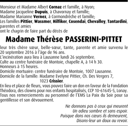 Madame Thérèse PASSERINI-PITTET