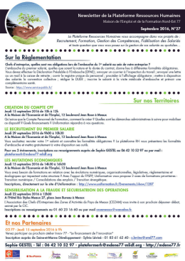 Newsletter Plateforme RH Septembre 2016
