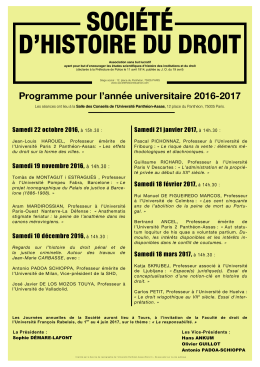Programme 2016-2017 - Institut d`Histoire du Droit