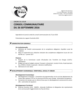 Ordre du jour du Conseil Communautaire du 26 septembre 2016