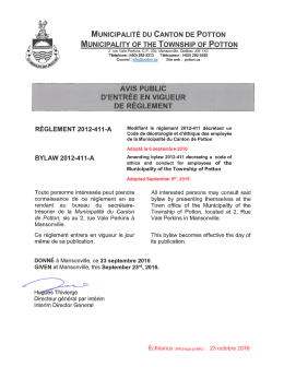 Public Notice of Coming into Force of a Bylaw 2012-411-A