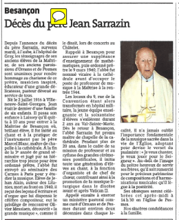 Décès du P. Jean SARRAZIN - Association des Anciens Elèves de