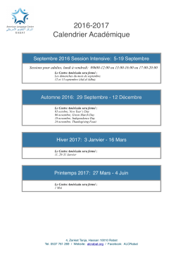 Session information and academic calendar
