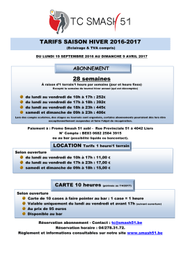 TARIFS SAISON HIVER 2016-2017 28 semaines