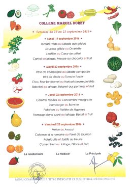 MENU DU 19 AU 23 SEPTEMBRE 2016