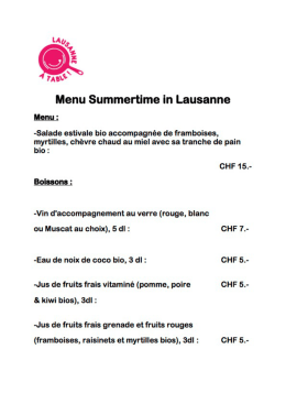 Page 1 Menu Summertime in Lausanne Menu :