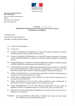 Arrêté préfectoral en date du 22 septembre 2016