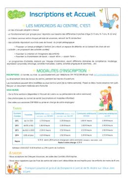 Page 1 Inscriptions et Accueil LES MERCREDIS AU CENTRE, C