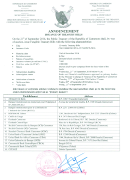 Announcement issuance of Treasury Bills of Cameroon 21st