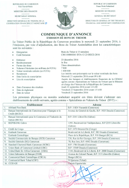 Communiqué d`annonce de l`émission des Bons du Trésor