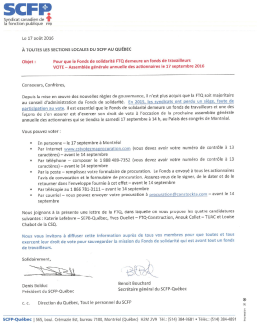 Lettre SCFP - syndicat CA.OM.SC