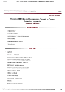 Classement 2015 – Contentieux et Arbitrage