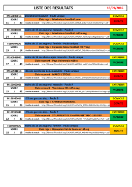 resultats - 18-09-2016 - Handball Club du Pays de l`Arbresle