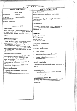 PROFILE DU POSTE EXÏGENCES DU POSTE