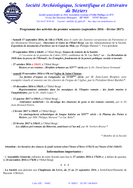 programme des causeries - Société Archéologique, Scientifique et