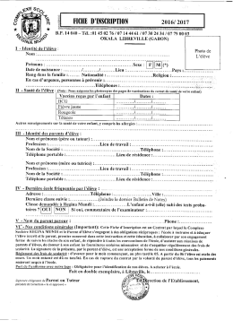 Page 1 FICHE D`INSCRIPTI0N 2016/ 20 &Iacute; 7 B.P. 14 040 &ndash; T&eacute;l. : 01