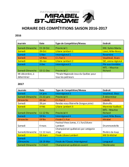 HORAIRE DES COMPÉTITIONS SAISON 2016-2017