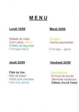 Cantine municipale : menu de la semaine