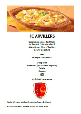 Page 1 FC ARV|LLERS Organise sa spirée Tartiflette LE 5āITI Edi