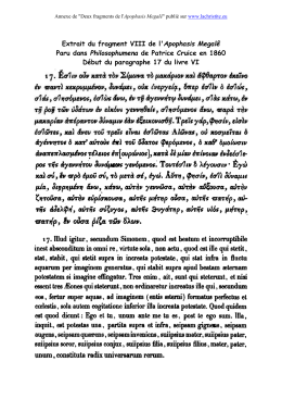 Extrait du fragment VIII de l`Apophasis Megalê Paru
