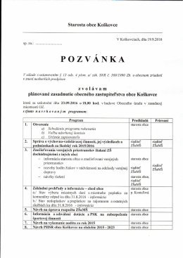 POZV&Aacute;NKA - zasadnutie OZ obce Ko&scaron;kovce 23.9.2016