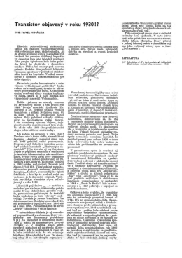 Page 1 Tranzistor objaven&yacute; v roku 1930!? ING. PAVEL MIH&Aacute;LKA