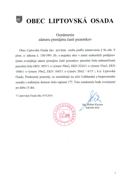 Page 1 OBEC LIPTOVSKÁ OSADA Oznámenie zámeru prenájmu