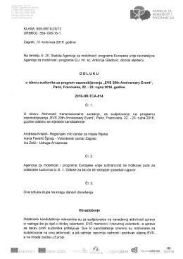 Odluka o izboru sudionika za program osposobljavanja &bdquo;EVS 20th