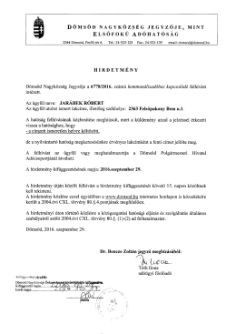 Page 1 D ÖMSÖ D N A GY KÖZS É G J E G Y Z ŐJE, MINT E L S Ó