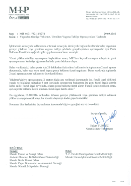 Gemiden Vagona Tahliye Operasyonları Hakkında 29 Eylül 2016