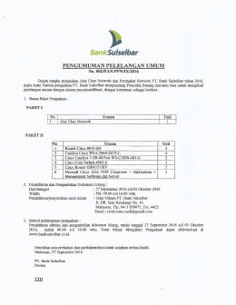 Page 1 BankSulselbar PENGUMUMAN PELELANGAN UMUM No