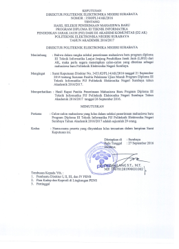 Hasil Seleksi - PMB PENS - Politeknik Elektronika Negeri Surabaya