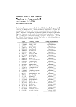 Rozdělení studentů mezi předměty Algoritmy I. a Programování I