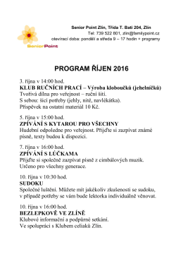 program říjen 2016 - Turistický informační portál města Zlína