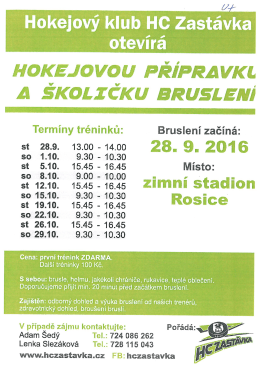HC Zastávka otevírá hokejovou přípravku a školičku bruslení