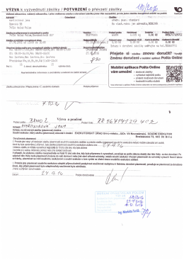Výzva k vyzvednutí zásilky, Jana Martiníková, Exekutorský úřad Brno