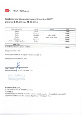 Page 1 (KMcITycENTRUM, s.r.o. Sazebník úhrad za pronájem