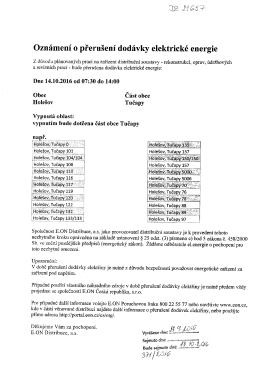 Page 1 Oznámení o přerušení dodávky elektrické energie Z důvodu