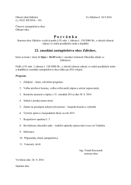 Pozvánka na 22. zasedání Zastupitelstva obce Zděchov