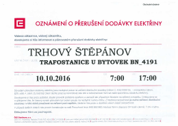 Informace o přerušení dodávky elektřiny 10.10.2016