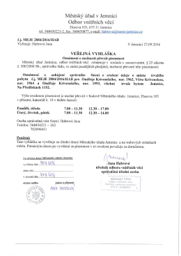 Veřejná vyhláška (Oznámení o zahájení správního řízení)