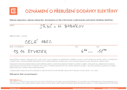 27.9.2016 Ozn&aacute;men&iacute; o přeru&scaron;en&iacute; dod&aacute;vky elektřiny 13. 10.