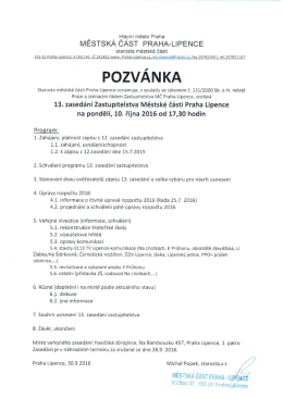 Pozvánka na 13.jednání Zastupitelstva MČ