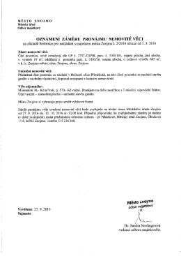 Oznámení záměru pronájmu nemovité věci